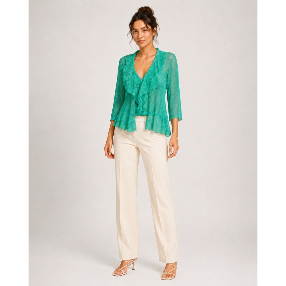 Connected Apparel 20W Green Lace Ruffle Cardigan Open Front Shrug Plus Size